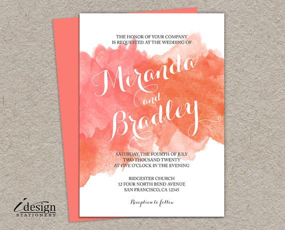 A Diy Watercolor Wedding Invitation Featuring Beautiful C Items Similar To Diy Watercolor Wedding Invitation Printable C And Dark Peach Ombre Watercolour Invitations Summer Invites On Etsy