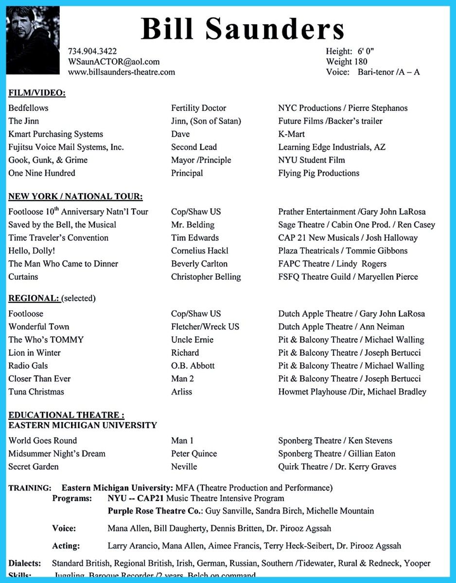 pin on resume template resume sample resume resume templates actor resume template