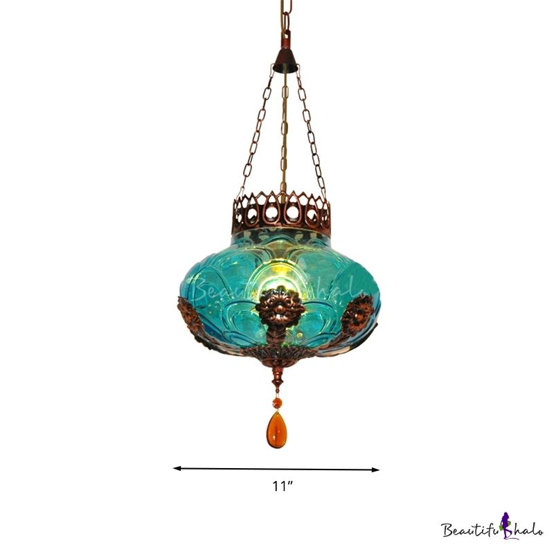 Blue Lantern Suspension Lighting Moroccan Textured Glass 1 Light Restaurant Hanging Pendant Lights Fixtures Hanging Pendant Lights Light, Glass Lantern Chandelier Blue