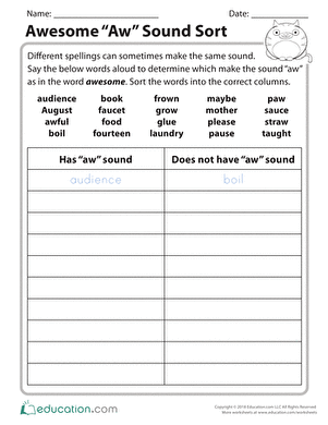 Practice Reading Vowel Dipthongs Aw Worksheet Education Com Education Motivation Writing Worksheets Education Math