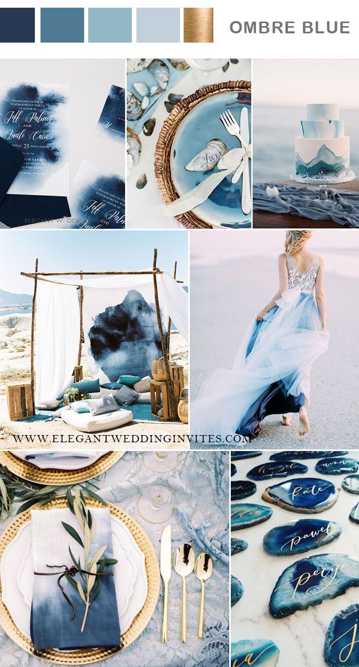 stylish ombre blue summer beach wedding colors Beach Wedding Color Palette, Beach Wedding Colors Schemes, Dream Beach Wedding, Summer Wedding Colors, Beach Theme Wedding, Beach Wedding Inspiration, Wedding Ideas, Romantic Beach Wedding, Casual Beach Wedding