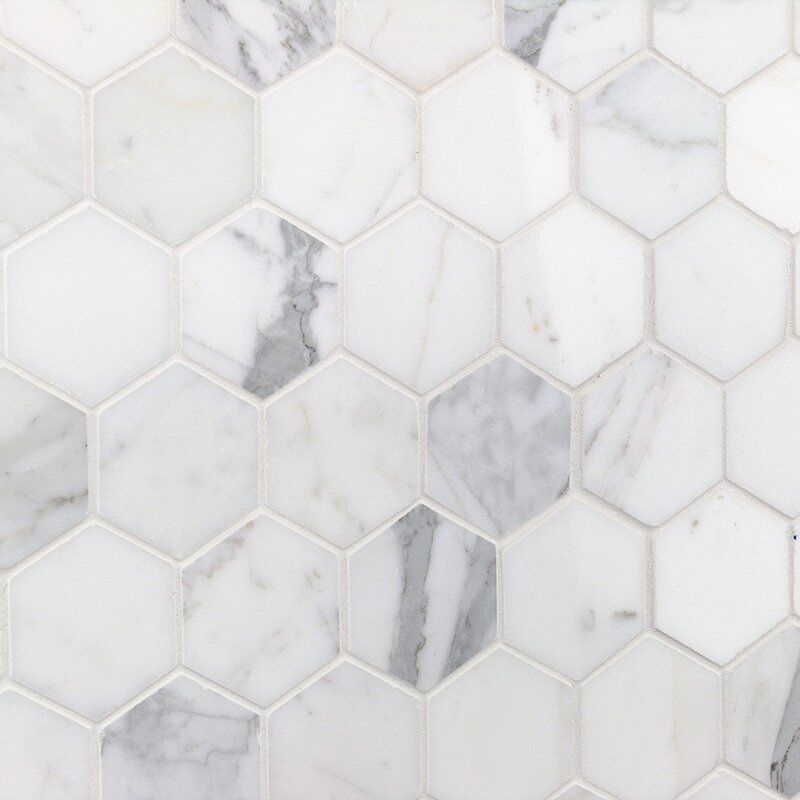 Italian Statuary White Marble Polished 2 Hexagon Mosaic Tile 1 Sheet