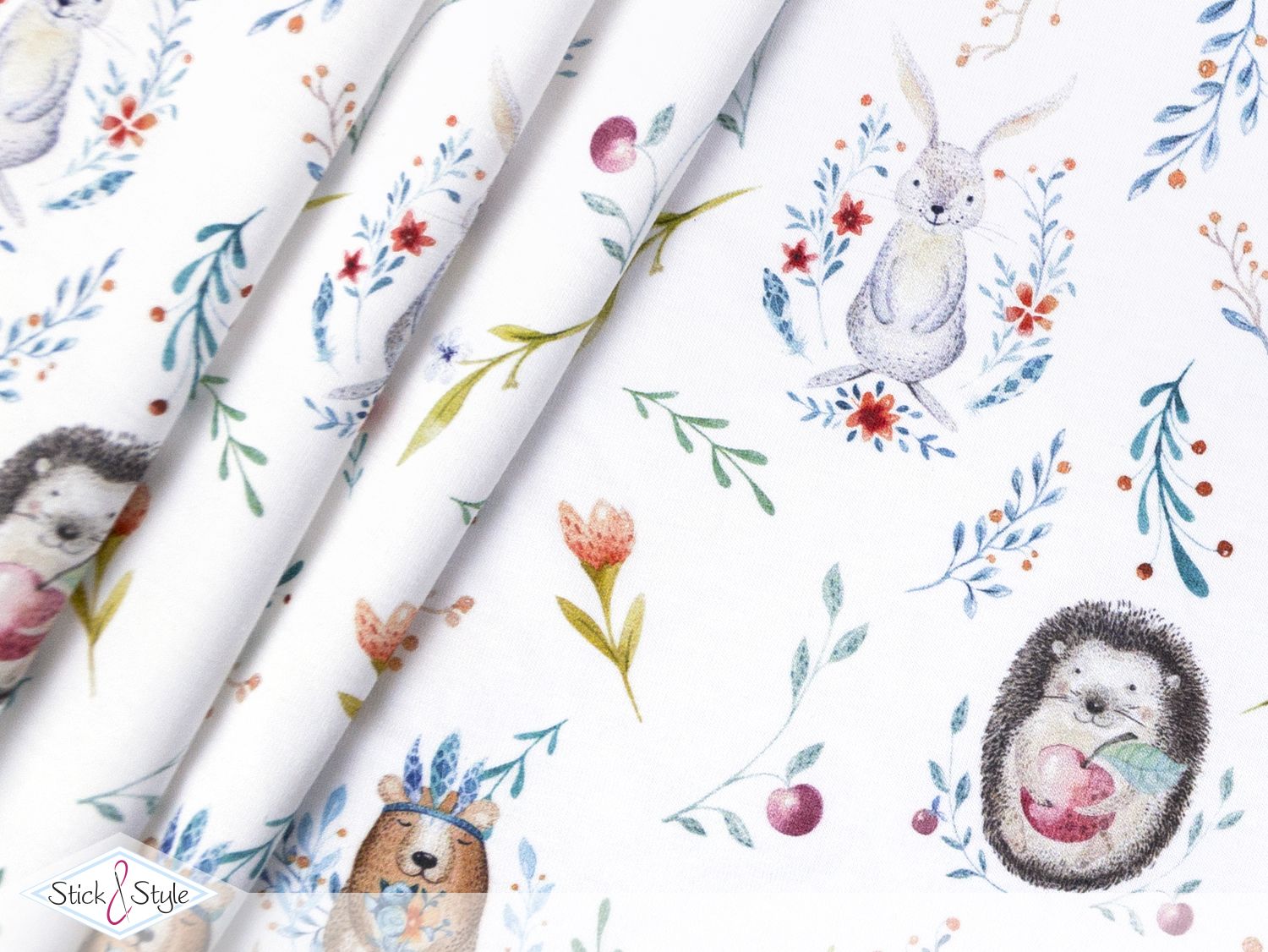 Jersey Woodland Party Hase & Igel - weiß Eigendruck BioBunt