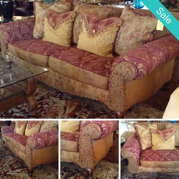 Jeff Zimmerman Burgundy Gold Sofa W 5 Pillows Jeff Zimmerman Burgundy Gold Sofa W 5 Pillows Collection Retails 6000 00 On For 1359 96 Was 1699 95