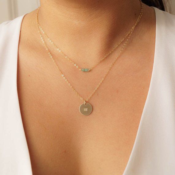 One of a Kind Necklace Set Initial Disc Necklace Jewelry Gift Gold Disc Necklace Dainty Birthstone Necklace Tiny Birthstone Necklace
