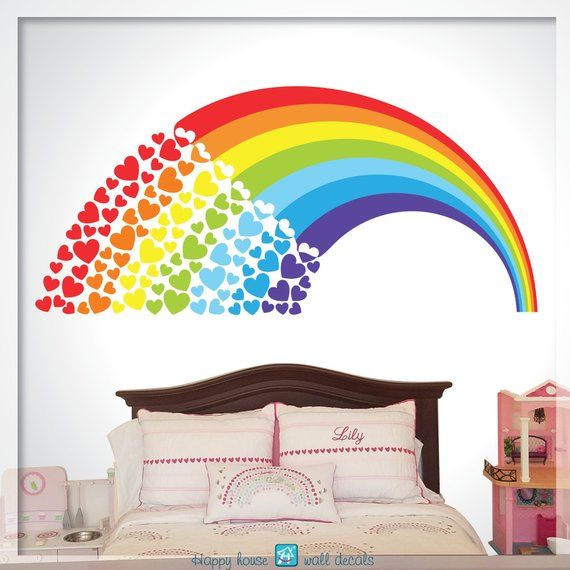 Rainbow Wall Decal, Rainbow decor, Rainbow decal, Rainbow sticker, Rainbow with hearts decal, kids r