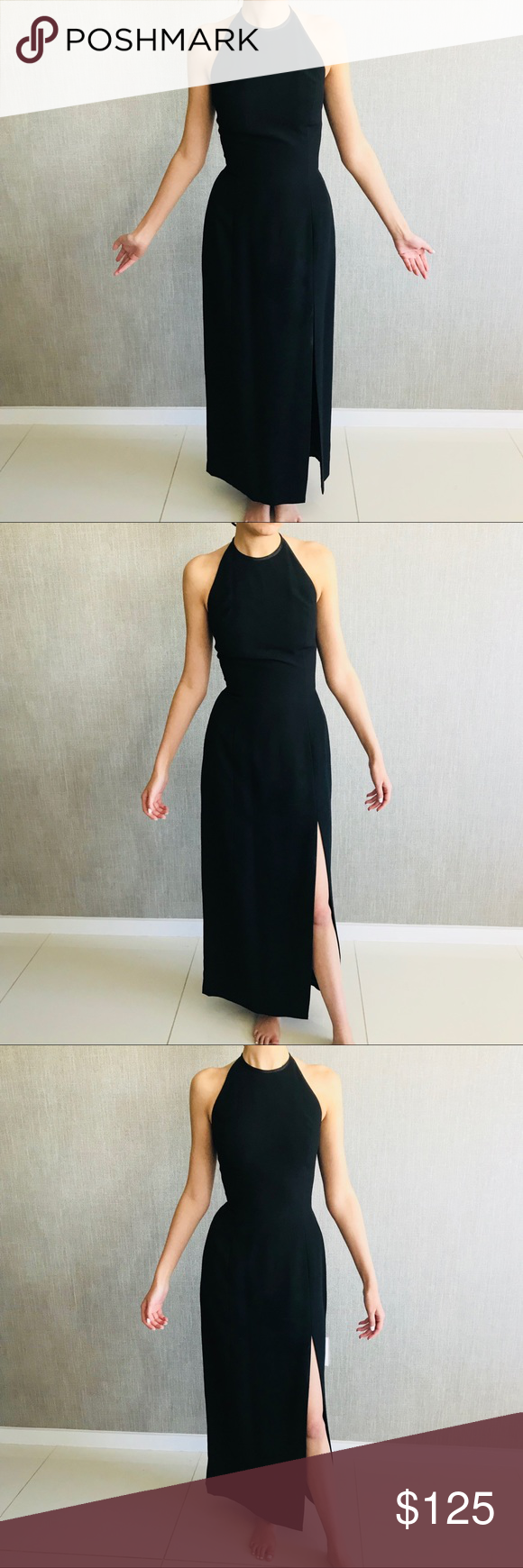 CACHE Long Black Formal Dress Gown Lace Up Back Long