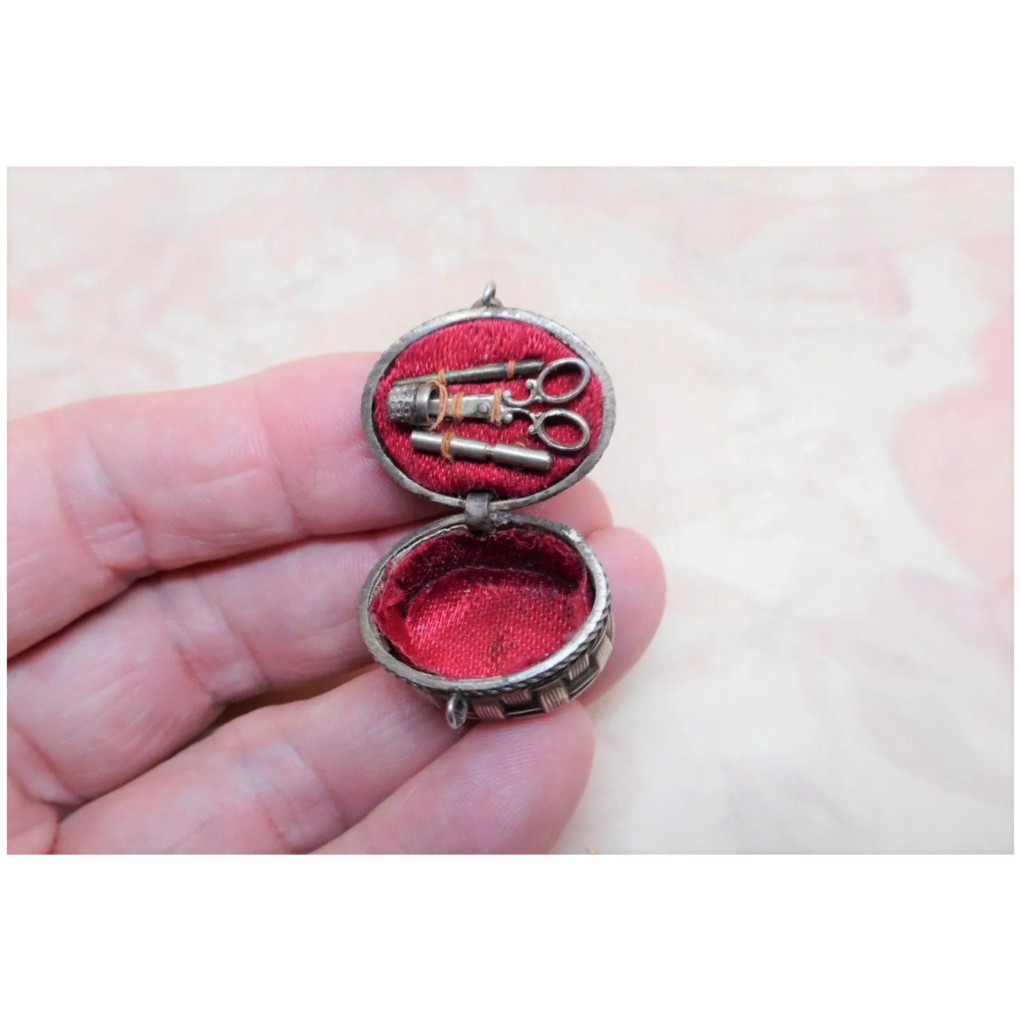 Vintage Miniature Silver Handmade Sewing Basket