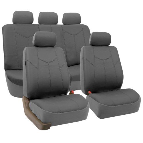 PU Leather Seat Covers for Auto Car SUV Van Full Solid Gray w// FREE Gift