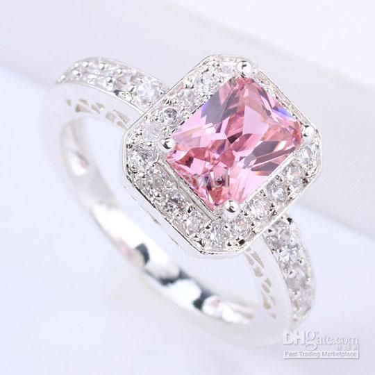 Custom Design Sparkle Like Diamond Pink and White Cubic Zirconia and 925 Silver Ring