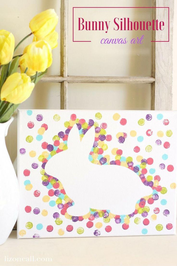 This Easter bunny canvas art is a fun kid craft that is easy to do and is perfect to add to your Easter home decor. Download the free bunny silhouette cut file. #craftstodo Easter Games, Easter Activities, Craft Activities, Preschool Crafts, Painting Activities, Preschool Kindergarten, Painting Crafts, Easter Crafts For Kids, Easter Kids