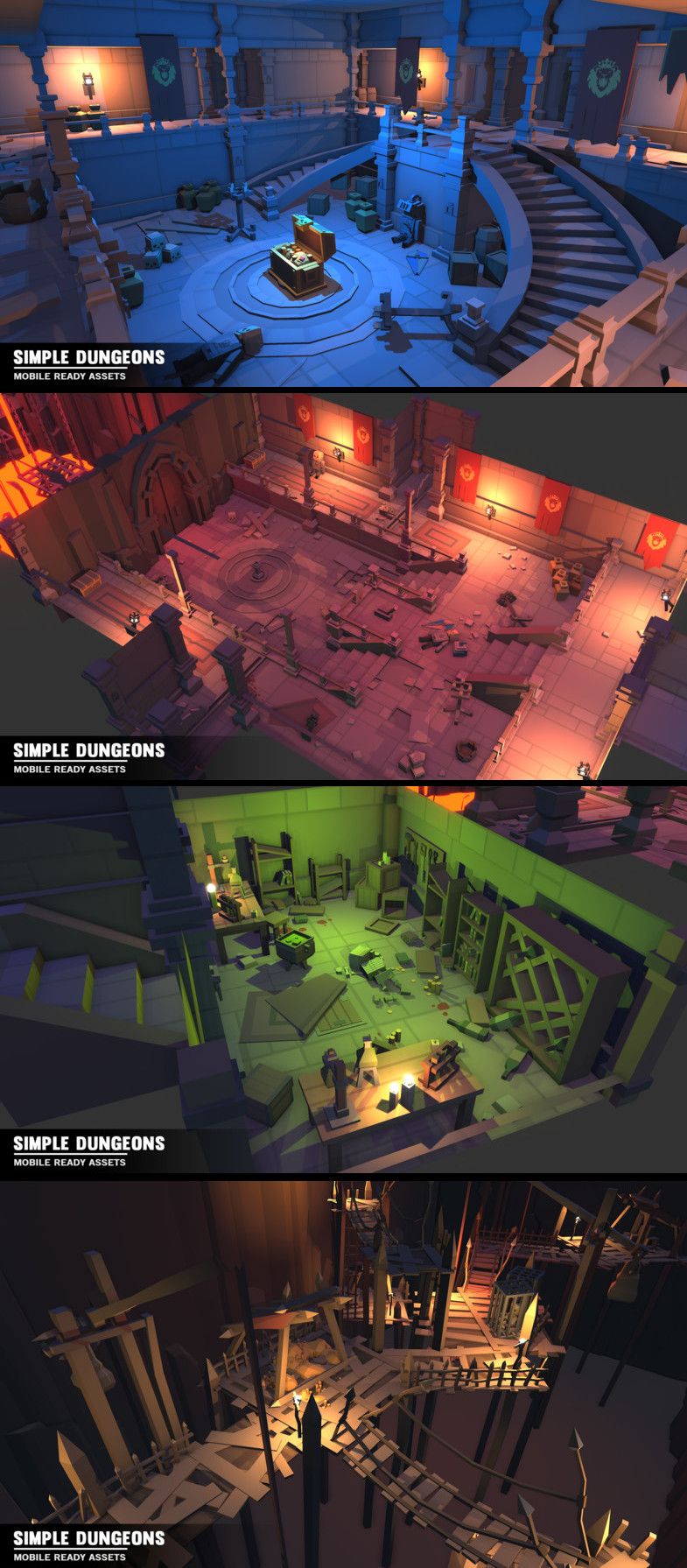 Simple Dungeon Interiors - Cartoon assets A simple asset pack of dungeon interior assets to add to the existing simple assets. Modular sections are easy to piece together in a variety of combinations. Includes demo scene Includes - - Torture room - Crypt - Goblin Cavern - Science Lab - Treasure Room - Dungeon Cells - Majestic Hall - Trap hallway - Mine/Cave sections - Lava Pit Game Environment, Environment Concept Art, Environment Design, Game Design, Game Level Design, Blender 3d, Game Art, Rpg Map, Low Poly Games