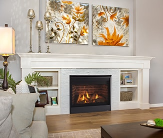 Heatilator For Professionals | Fireplace Design Considerations Small Gas Fireplace, Gas Fireplace Ideas Living Rooms, Built In Around Fireplace, Direct Vent Gas Fireplace, Fireplace Hearth, Brick Fireplace, Fireplace Surrounds, Fireplace Design, Fireplace Decor