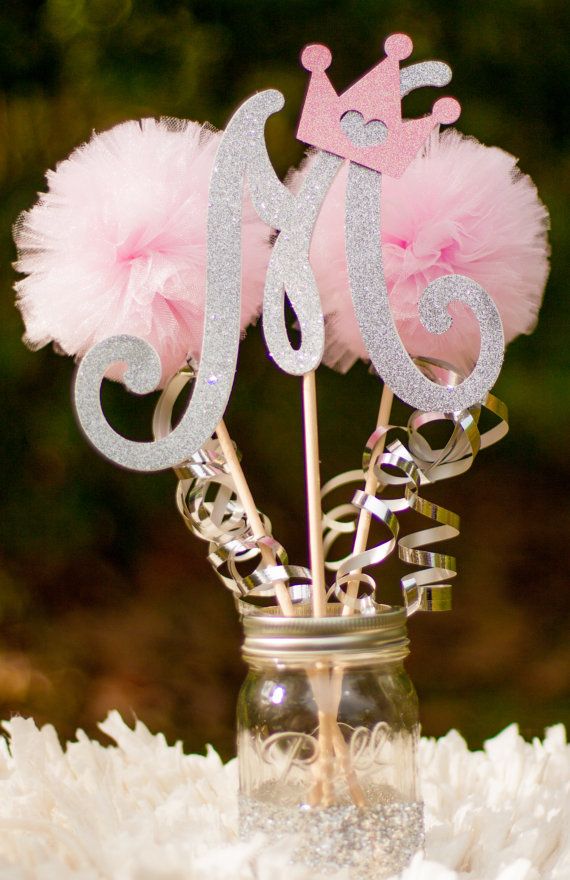 Princess Initial Gold Pink Table Decor Centerpiece Baby shower or Birthday party