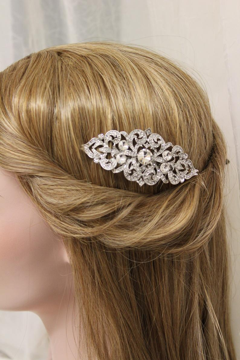 Bridal Hair Clip Gold Bridal Hair Comb Art Deco Wedding Hair Piece Vintage Style Hair Accessories Crystal Rhinestone Wedding Comb
