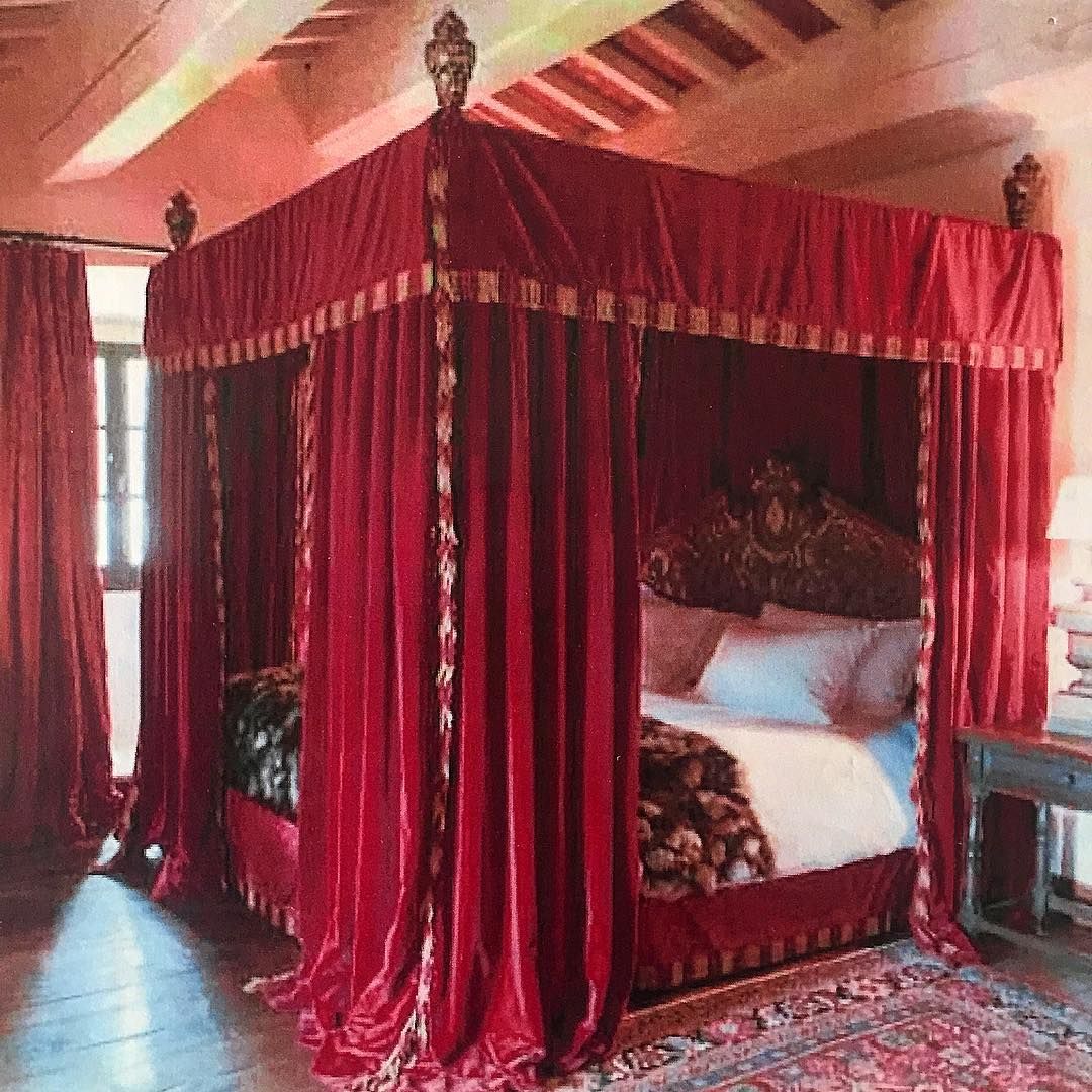 Fit For A King This Magnificent Bed I Created An Italian Castle Is Dd In Rich Red Velvet Just Perfect Wintery Ds Interior Design Bed Ds Interior Design, Bed Fit For A King