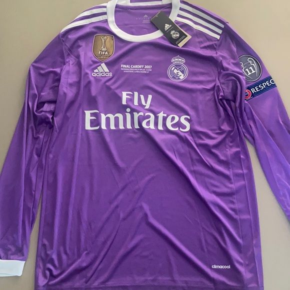 2016 Real Madrid Purple Soccer Jersey with White Stripes