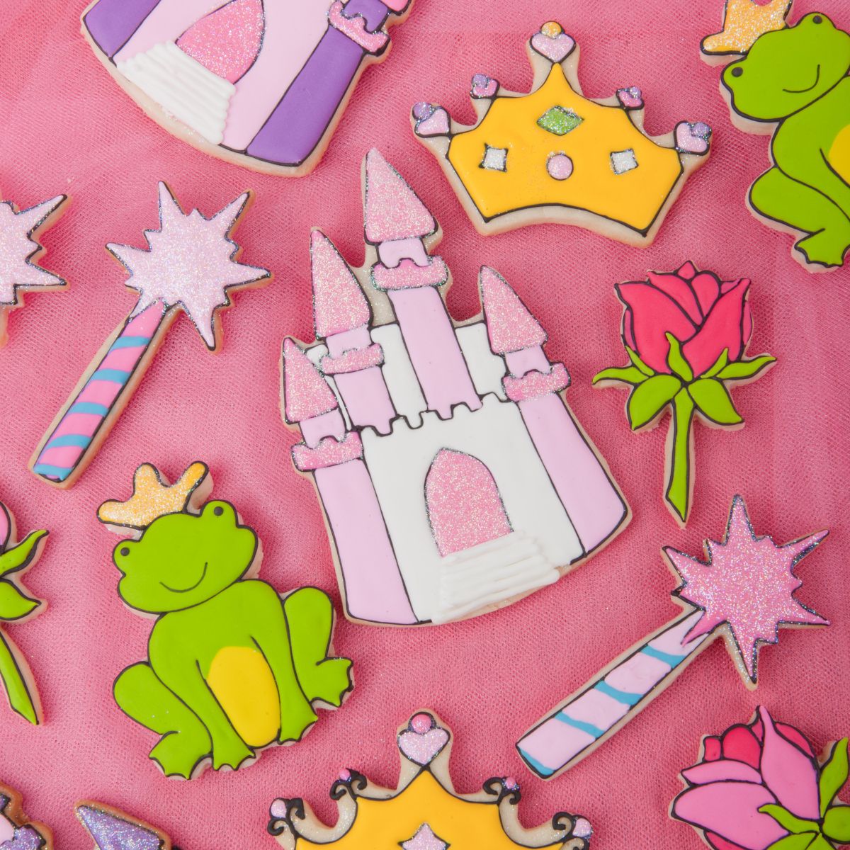 frog princess cookies by cookie decorating pink castle green frog wand