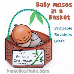 Baby Moses Printable Envelope Craft from www.daniellesplace.com Sunday School Activities, Sunday School Lessons, Sunday School Crafts, Bible Story Crafts, Bible Crafts For Kids, Preschool Bible, Preschool Crafts, Baby Moses Crafts, Verses For Kids