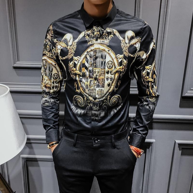 SHOWNO Mens Plus Size Button Up Bird-Embroidery Shirt Solid Long Sleeve Casual Slim Shirt SHOWNO Mens Plus Size Button Up Bird-Embroidery Shirt Solid Long Sleeve Casual Slim Shirt
