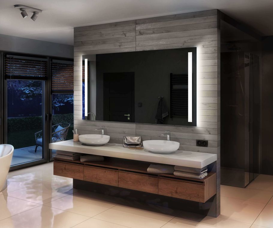 Illuminated Bathroom Mirror With Backlit Led Lights Battery Powered L02 Artforma In 2022 Mirror Bathroom Lights, Bathroom Mirror Lights Battery Operated