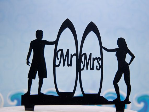 Wedding Cake Topper Mr and Mrs with by CakeTopperConnection, $18.95 Surfer Wedding, Yacht Wedding, Dream Wedding, Nautical Wedding, Wedding Cake Topper Silhouette, Wedding Cake Toppers, Wedding Cakes, Surfer Cake, Tropical Cake Topper