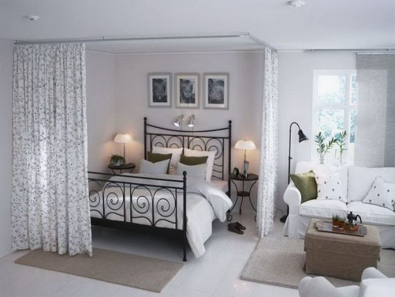 Pin By Home Interior Decor On Ideas Pinterest Liking The Privacy Curtain Secured To Ceiling Creative Divider Small Apartment Decorating Ideas On A Budget I Love Idea Of Creating Two Rooms From