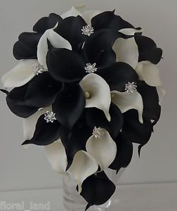 wedding bouquet latex black white diamante calla lily flower