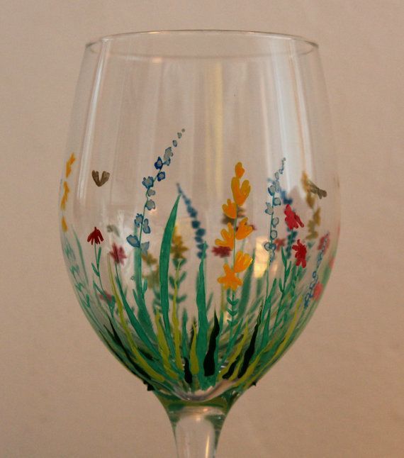 Painting On Glass Field Of Flowers Hand Painted Wine Glass Crafts Pinterest Painted Wine