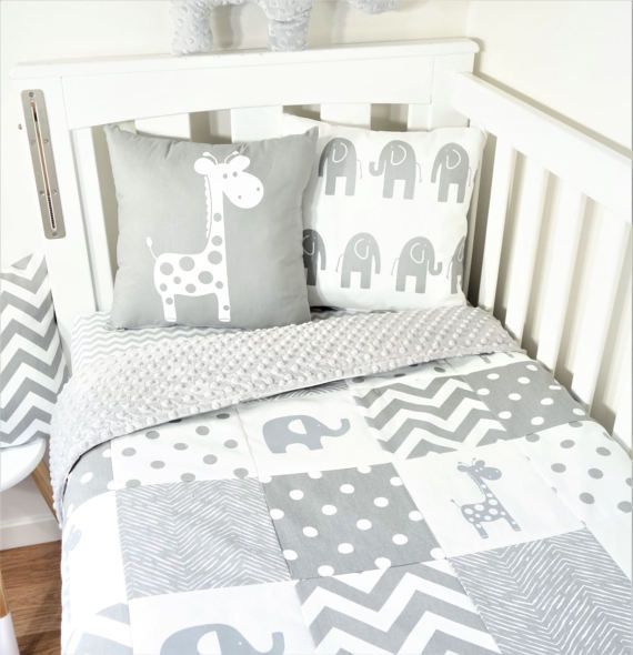 Monochrome Grey Elephant And Giraffe Patchwork Nursery Set Monochrome Grey Elephant And Giraffe Patchwork Nursery Set