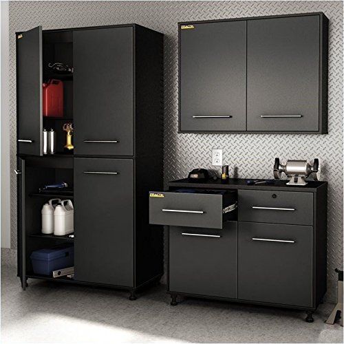 South S Karbon 3 Piece Wall Storage Unit In Pure Black And South S Karbon 3 Piece Wall Storage Unit In Pure Black And Charcoal Base Cabinet Included