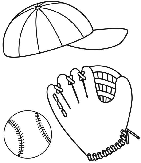 Baseball Cap Glove And Ball Coloring Page Download Print Online