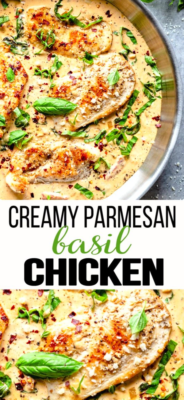 This Creamy Parmesan Basil Chicken Recipe is a quick chicken breast recipe that tastes like it came from a restaurant! This one pan chicken dish is easy to make for a weeknight dinner, and is full of so much flavor! Chicken Basil Recipes, Walnut Chicken Recipe, Quick Chicken Breast Recipes, Quick Chicken Dinner, Savory Chicken, Basil Chicken, Healthy Dinner Recipes Easy, Pan Chicken, Yummy Dinners