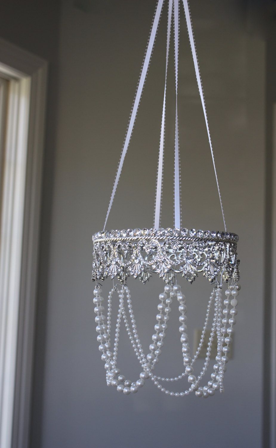 Crown Nursery Mobile Pearl Chandelier Ribbon Bling Diva Crystal Crown Nursery Mobile Pearl Chandelier Ribbon Bling Diva Crystal Princess Sparkling Dazzling Tiara Jeweled Silver Baby Little Girl Crib Heart By Susiekays On