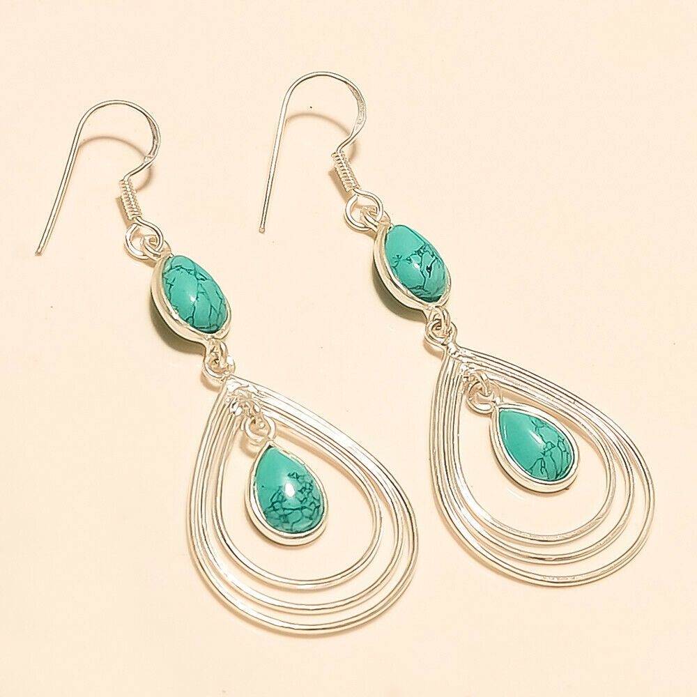 Natural Afghan Turquoise Designer Earrings 925 Sterling Silver Eid Jewelry Gift Handmade Dangle Drop Mothers Anniversary Charm Gifts Jewelry