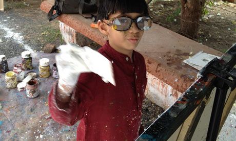 My creating art! From TheGuardian.com India For Kids, Put On, Goggles, Rayban Wayfarer, Mens Sunglasses, Square Sunglass, Enrichment, Children, Canvas