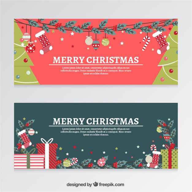 flat christmas banners with gifts and trees Free Vector UI - Web - fresh invitation banner vector flat christmas banners with gifts and trees Free Vector UI - Web - fresh invitation banner vector