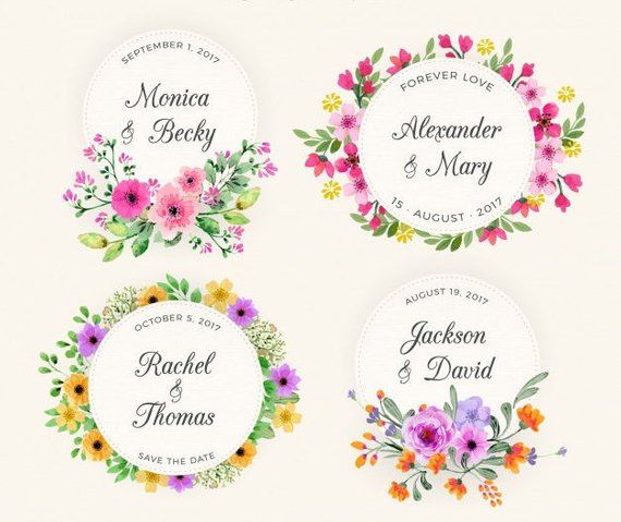 Watercolor Wedding Square Labels Fl Pink Yellow Initial Watercolor Wedding Square Labels Fl Pink Yellow Initial