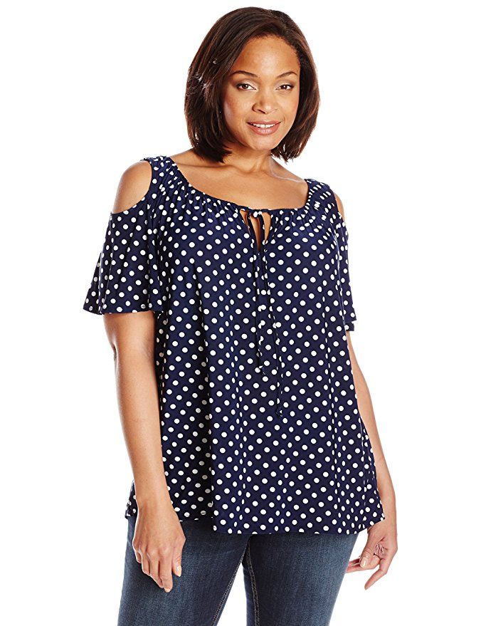 Star Vixen Womens Plus-Size Short-Sleeve Cold-Shoulder Peasant Top