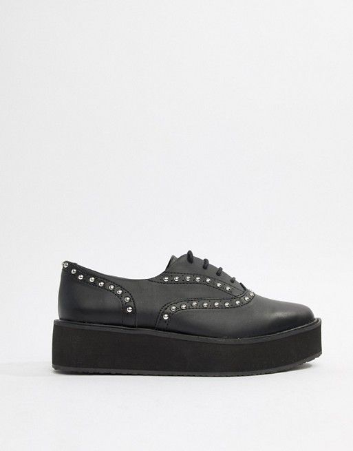 raid fab chunky flat lace up shoes in black