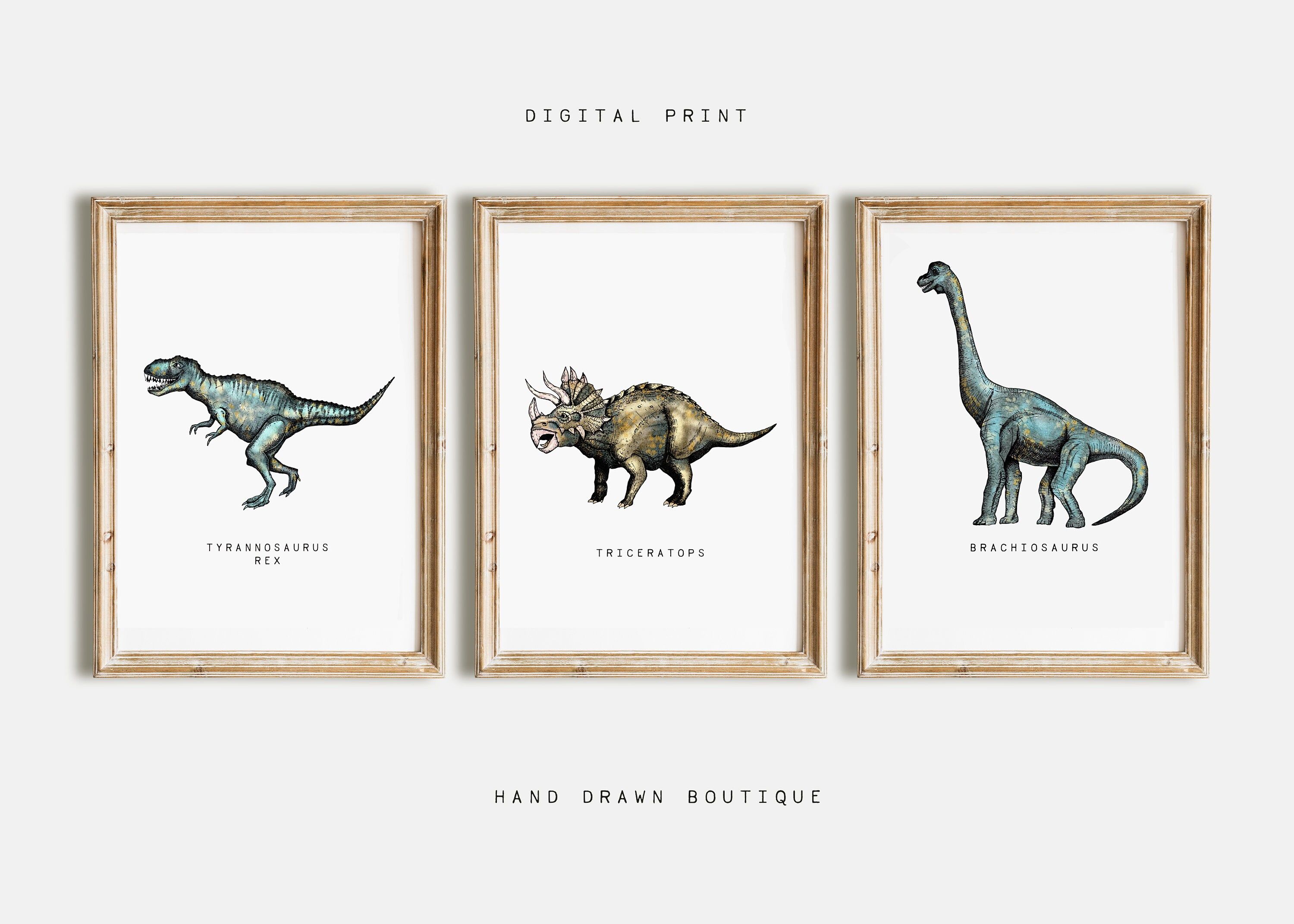 Dinosaur Wall Art Prints Jurassic Watercolor Dinosaurs Poster Wall Pictures Animals for Nursery Boys Room Decor 3 Pcs Unframed