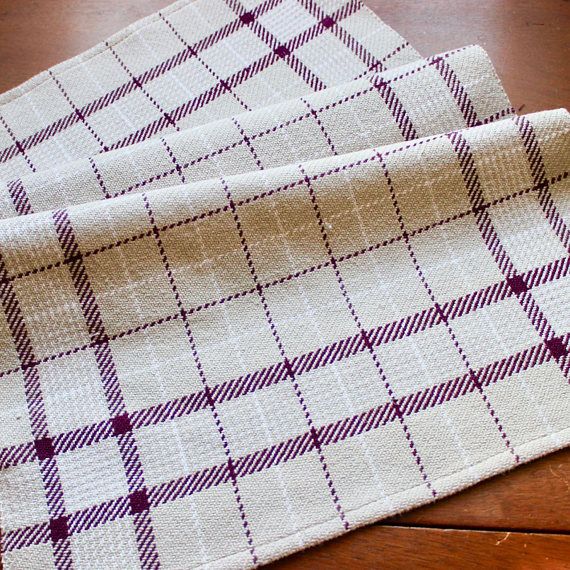 Kitchen Towel Handwoven Dish Hand Woven Cotton Plum Purple Gray Kitchen Towel Handwoven Dish Hand Woven Cotton Plum Purple Gray White Windowpane Twill Neutral Chef