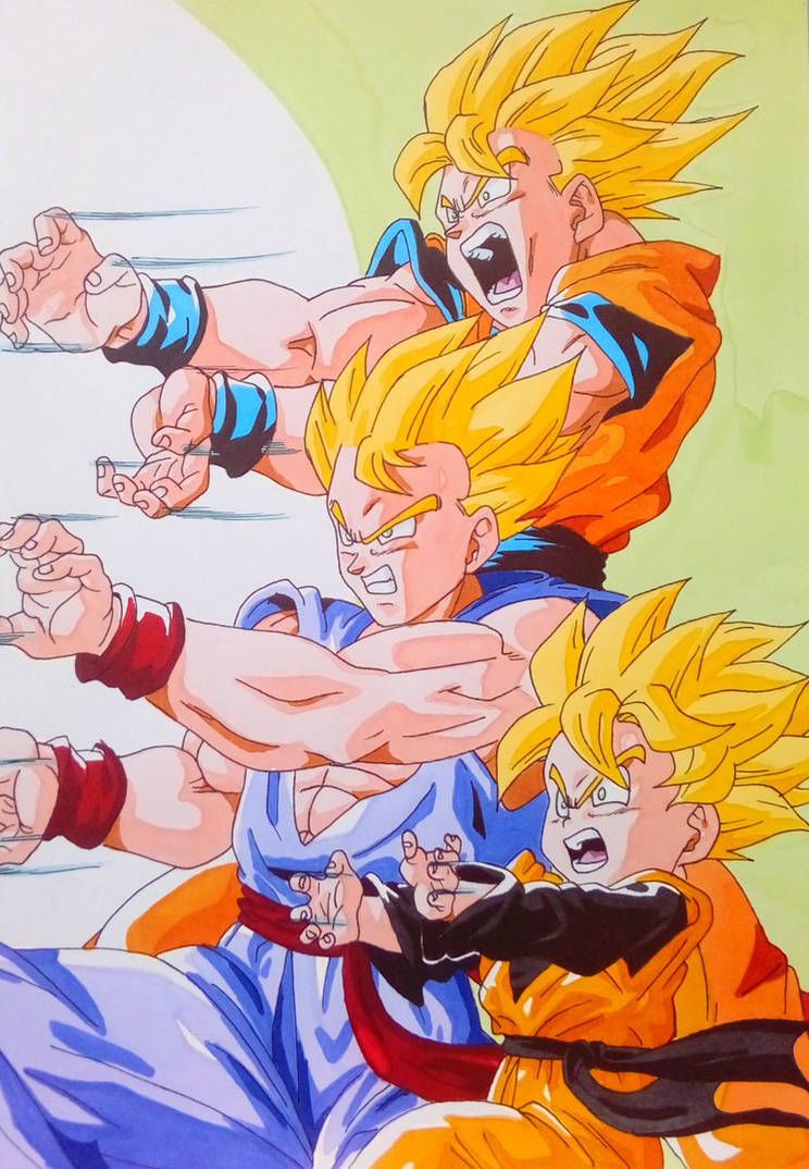 Goku, Gohan and Goten Family Kamehameha by Daisuke-Dragneel | Anime