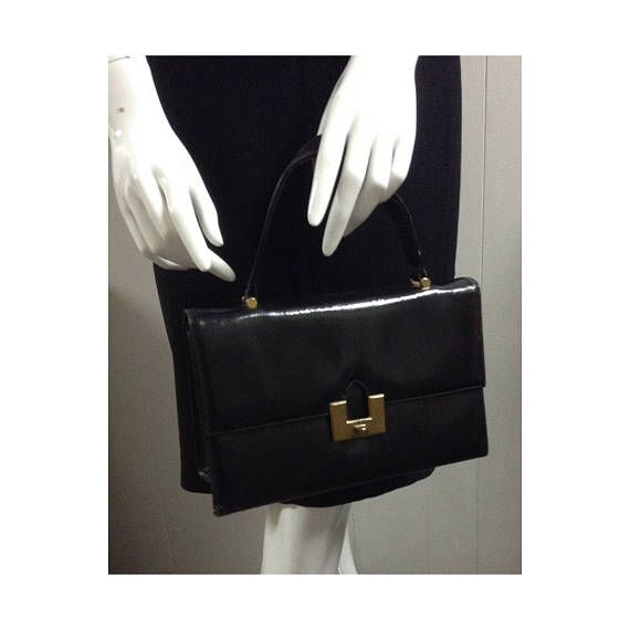 Elegant Vintage 1960s Bernard Original Handbag With Brass Tone Clasp On Elegant Vintage 1960s Bernard Original Handbag With Brass Tone Clasp Short Handle Vegan Black Purse Made In Canada