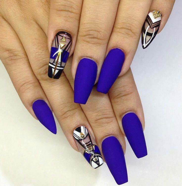 Matte Blue Ballerina Nails Nail Art In 2018 Pinterest Matte Blue Ballerina Nails