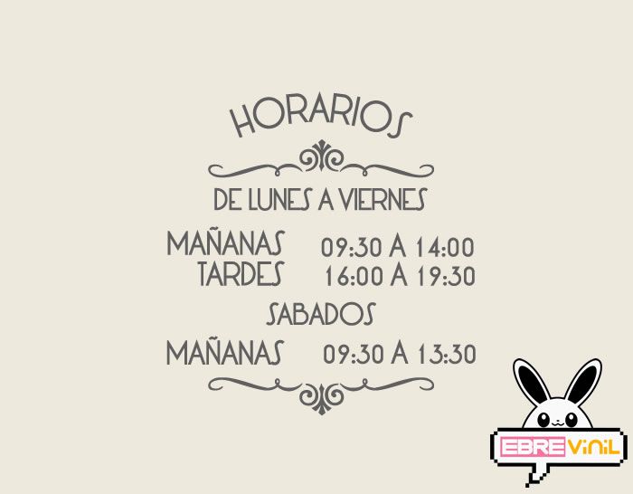 Vinilo decorativo con horarios de apertura y cierre de Vinilo decorativo con horarios de apertura y cierre de