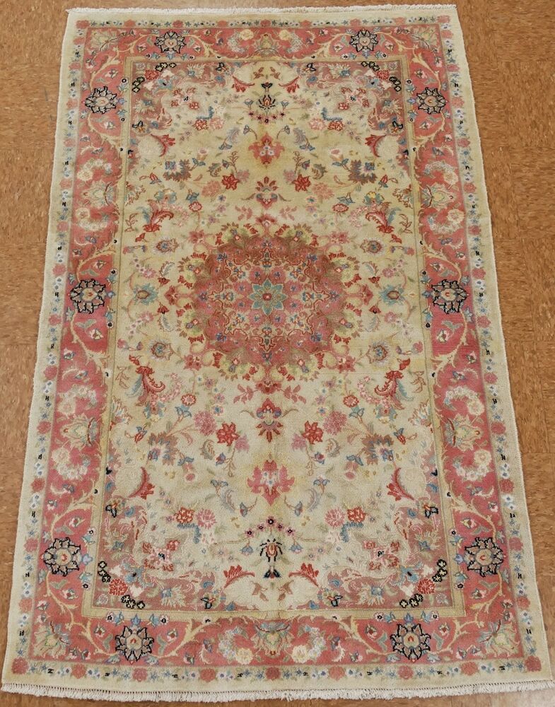Hand Knotted Persian Tabriz Persian Tabriz Floral Rug Number Ivory Rose Blues Greens Yellows Rust Brown Oriental Rug Red Wool Area Rug Wool Area Rugs