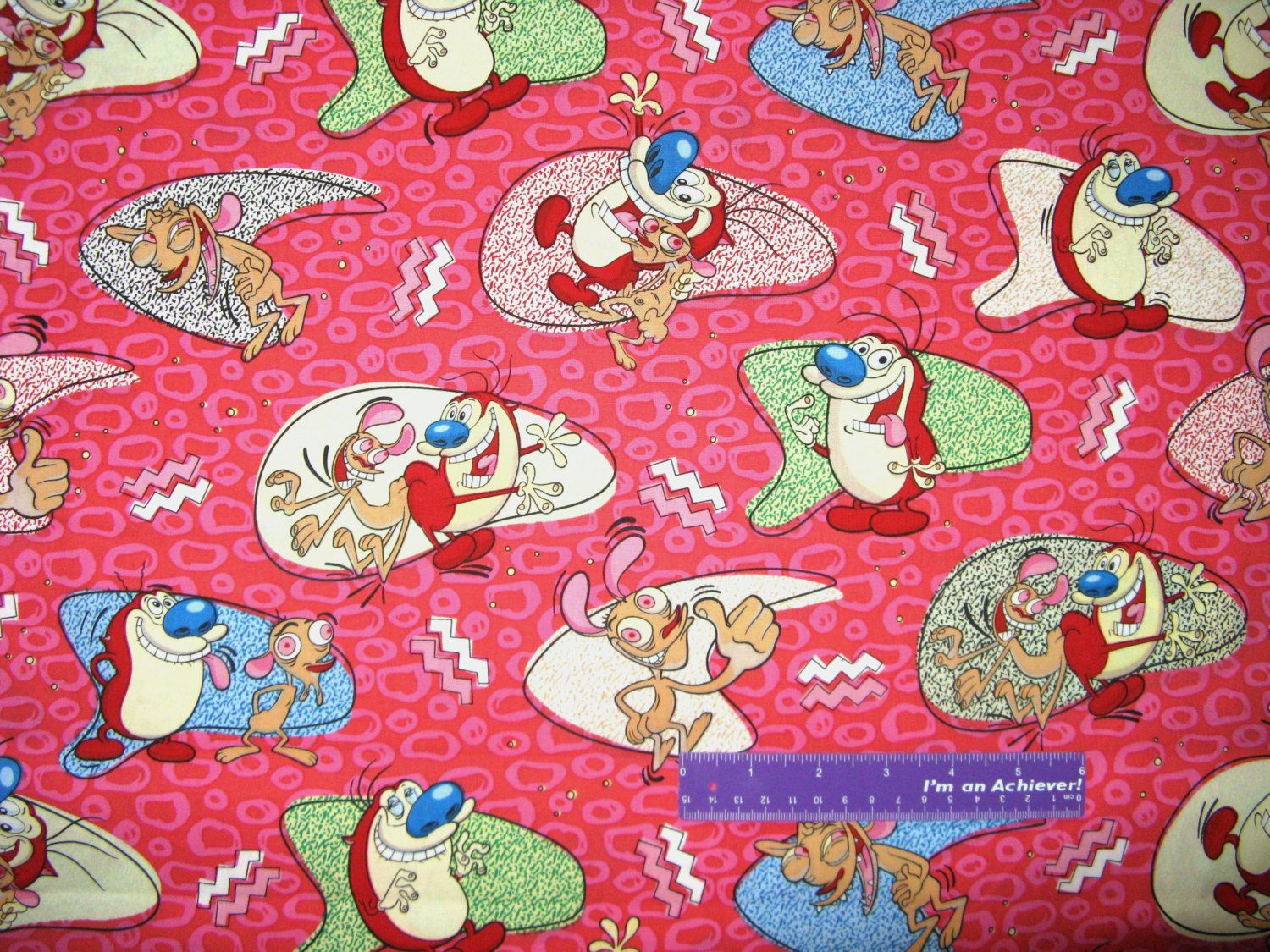 FAT QUARTER NICKELODEON REN STIMPY CHARACTER TOSS COTTON FABRIC SPRINGS CREATIVE