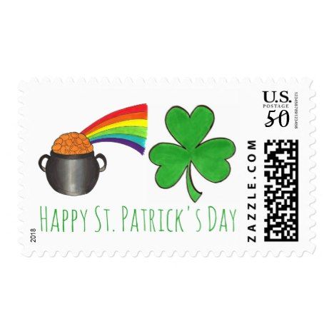 Happy St Patricks Day Rainbow Shamrock Stamps Stpatricksday Cards Or Postage