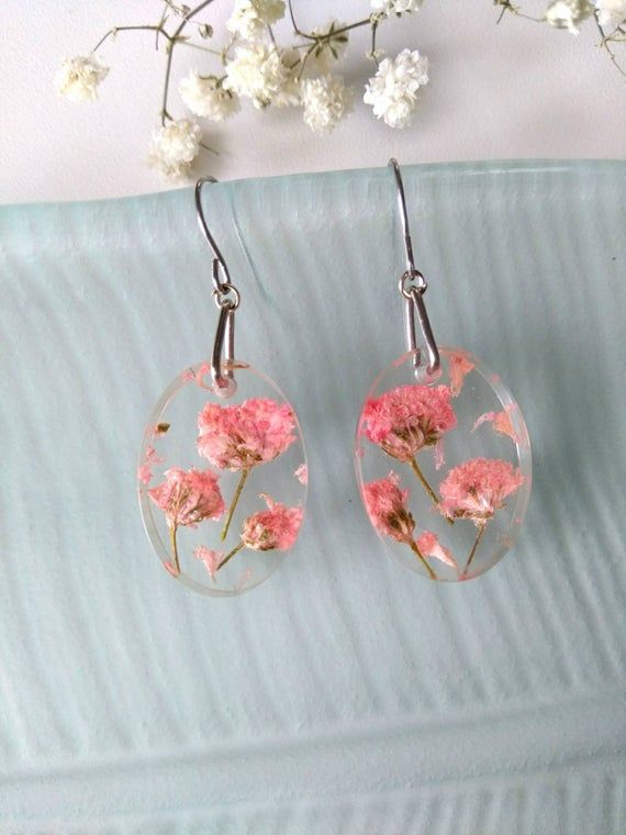 Pink flower resin dangle earrings